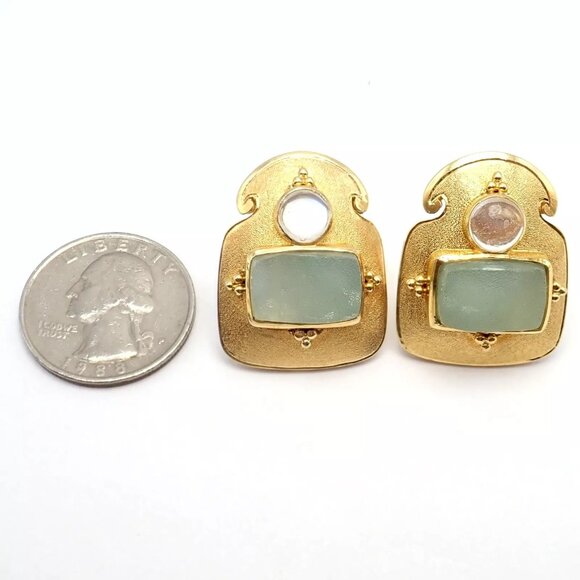 Rare! Vintage Paula Crevoshay 18k Gold Smithsonite Moonstone Earrings OOAK - Picture 5 of 11